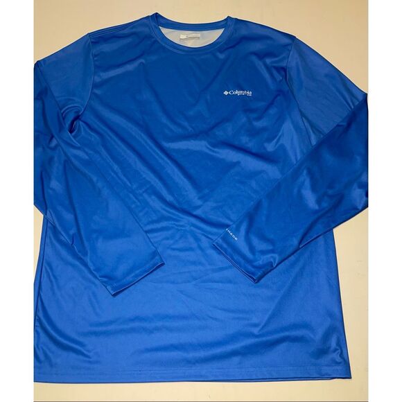 Columbia PFG Shirt Mens L Omni Shade Long Sleeve  Blue American Flag Tackle - Picture 1 of 5